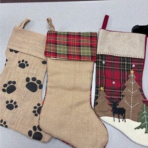 Hobby Lobby Burlap and Plaid Christmas Stockings - Tan, Red, Black
